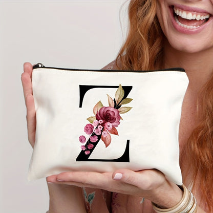 Waterproof makeup bag featuring floral pattern, zipper closure; lightweight and versatile for women.