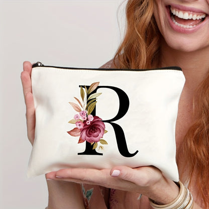 Waterproof makeup bag featuring floral pattern, zipper closure; lightweight and versatile for women.