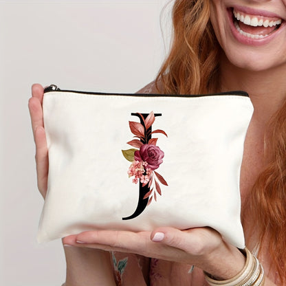 Waterproof makeup bag featuring floral pattern, zipper closure; lightweight and versatile for women.