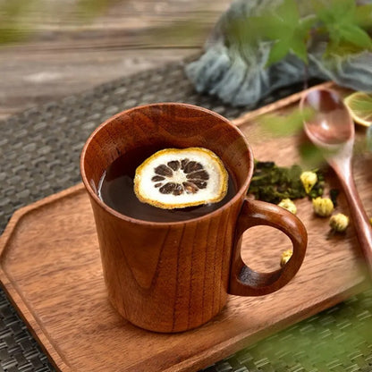 Japanese-style jujube wooden mug, heat-resistant for tea, coffee, beer, and home use; stylish drinkware made from wood.