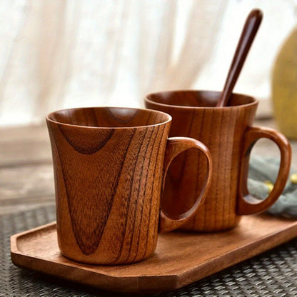 Japanese-style jujube wooden mug, heat-resistant for tea, coffee, beer, and home use; stylish drinkware made from wood.