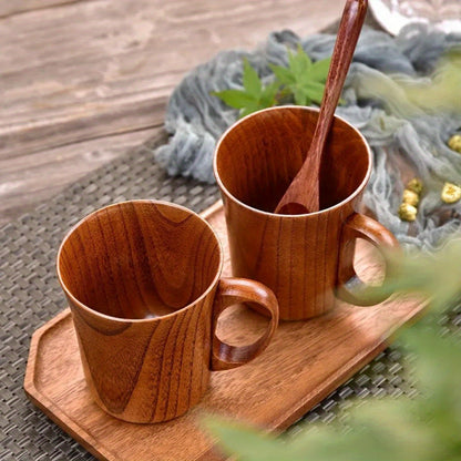 Japanese-style jujube wooden mug, heat-resistant for tea, coffee, beer, and home use; stylish drinkware made from wood.