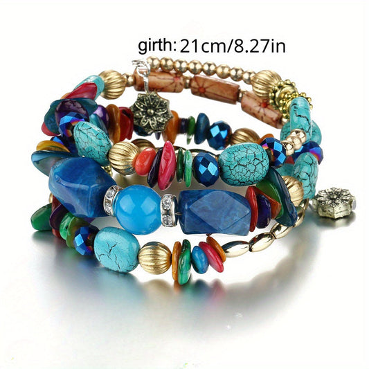 Vibrantly-Colored Ethnic-Inspired Natural Stone Beaded Multilayer Bangle Perfect for Men or Women, Ideal for Birthdays, Special Occasions, or Valentine's Day