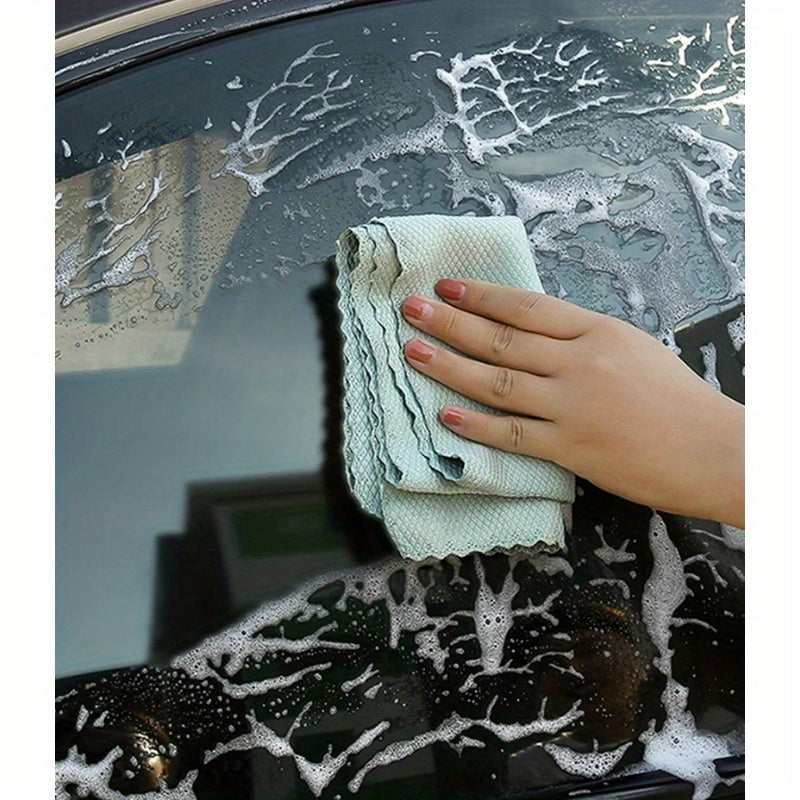 Get 10 pieces of Microfiber Cleaning Cloths for a streak-free cleaning experience. These reusable cloths are perfect for cleaning windows, cars, kitchens, and bathrooms. They are soft, absorbent, and hygienic, making them a must-have for any cleaning