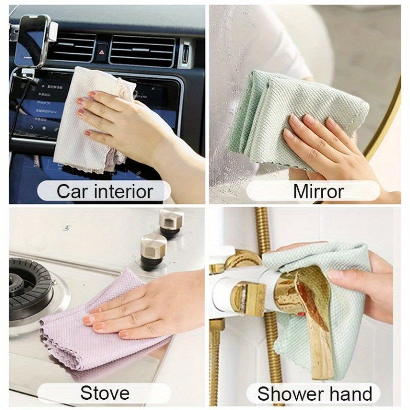 Get 10 pieces of Microfiber Cleaning Cloths for a streak-free cleaning experience. These reusable cloths are perfect for cleaning windows, cars, kitchens, and bathrooms. They are soft, absorbent, and hygienic, making them a must-have for any cleaning