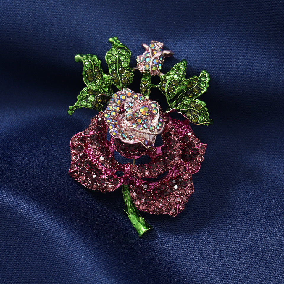 Women's Fashion Winter Coat Pin Corsage - Retro New Rhinestone Big Rose Brooch