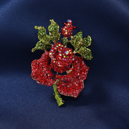 Women's Fashion Winter Coat Pin Corsage - Retro New Rhinestone Big Rose Brooch