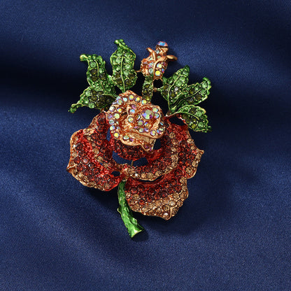 Women's Fashion Winter Coat Pin Corsage - Retro New Rhinestone Big Rose Brooch