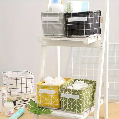 1 Fabric storage basket with handle for sundries, cosmetics, books, underwear, and stationery. Can be folded for easy storage.