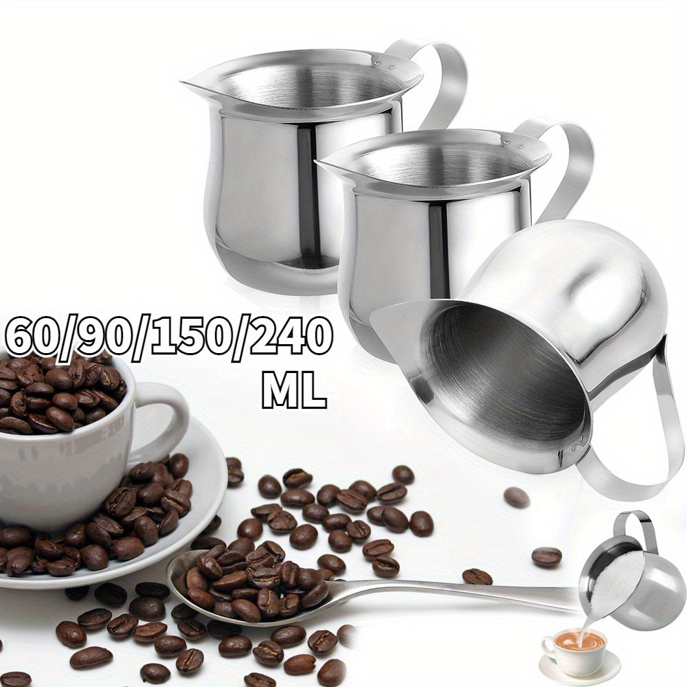 Set of Stainless Steel Milk Frothing Pitchers - Includes 4 sizes (60ml, 90ml, 150ml, 240ml) - Perfect for Espresso Steaming for Cappuccino & Coffee, Non-Stick Barista Tools, Essential Kitchen Coffee Accessories with Latte Art Pen