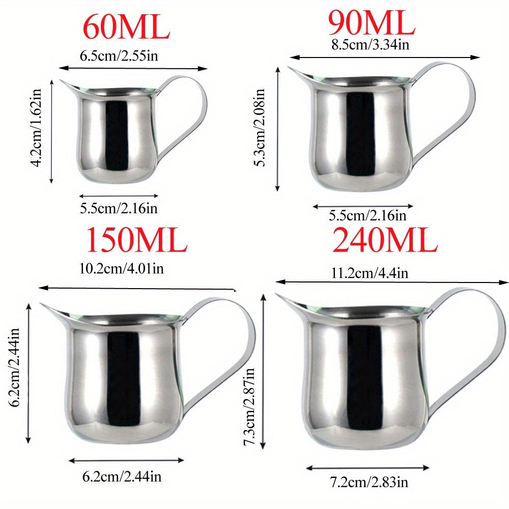 Set of Stainless Steel Milk Frothing Pitchers - Includes 4 sizes (60ml, 90ml, 150ml, 240ml) - Perfect for Espresso Steaming for Cappuccino & Coffee, Non-Stick Barista Tools, Essential Kitchen Coffee Accessories with Latte Art Pen