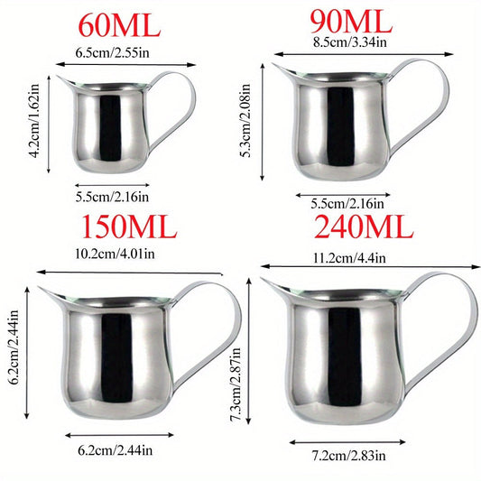 Set of Stainless Steel Milk Frothing Pitchers - Includes 4 sizes (60ml, 90ml, 150ml, 240ml) - Perfect for Espresso Steaming for Cappuccino & Coffee, Non-Stick Barista Tools, Essential Kitchen Coffee Accessories with Latte Art Pen