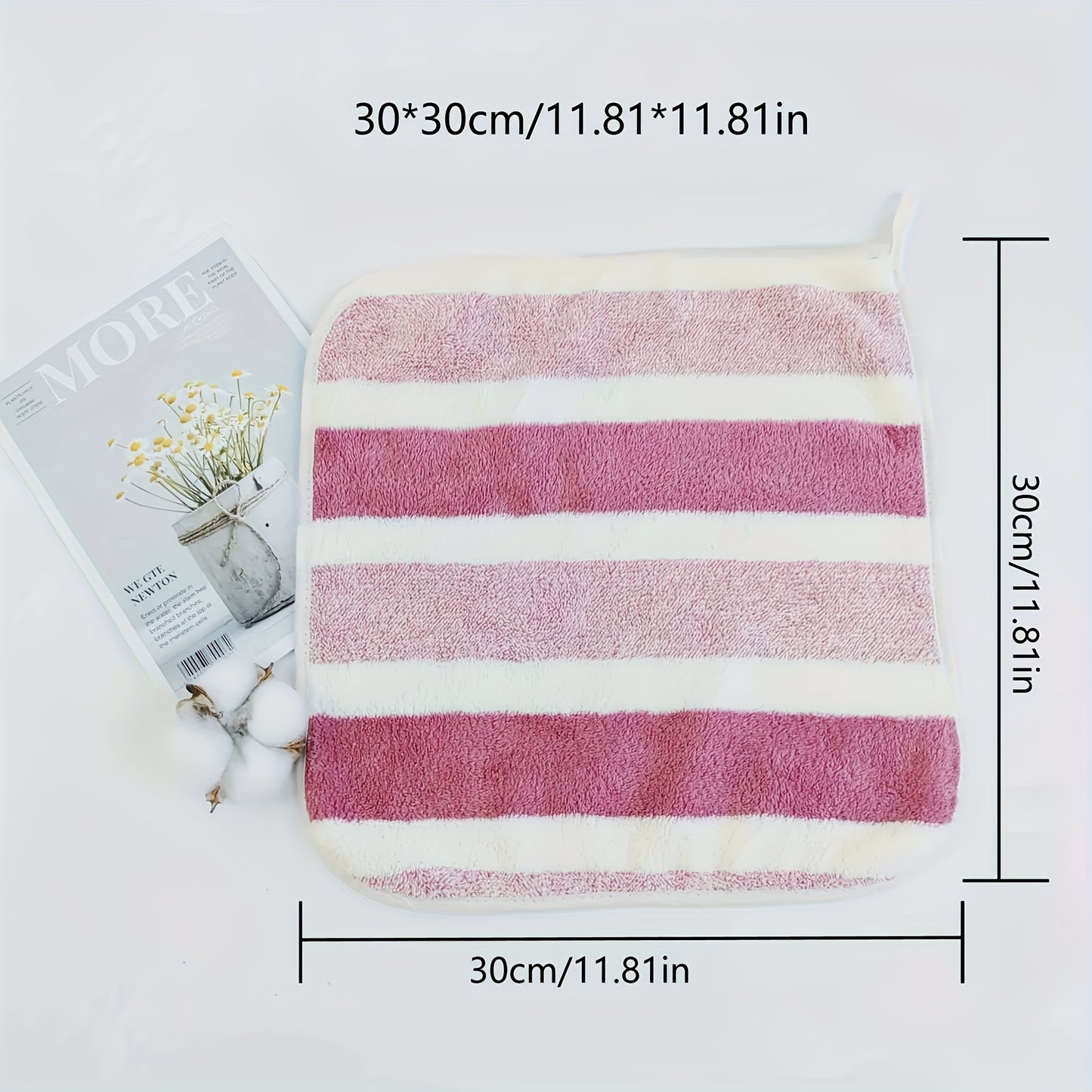 Soft, absorbent microfiber washcloth with contemporary striped design. Made of 100% polyester, lightweight and perfect for home bathroom cleaning.