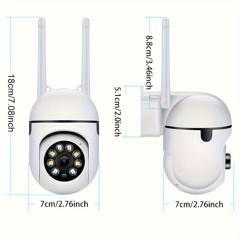 Introducing our Smart Security Camera, equipped with 1080P Ultra HD resolution, Wireless WiFi connectivity, Two-Way Audio communication, PTZ functionality, Motion Tracking feature, and Night Vision capabilities. This camera is compatible with smartphones