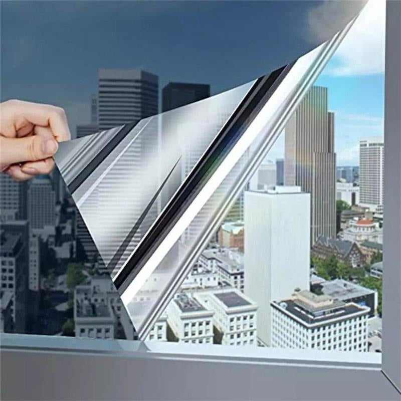 Reflective window film blocks UV rays and controls heat to enhance privacy and comfort in home and office settings.