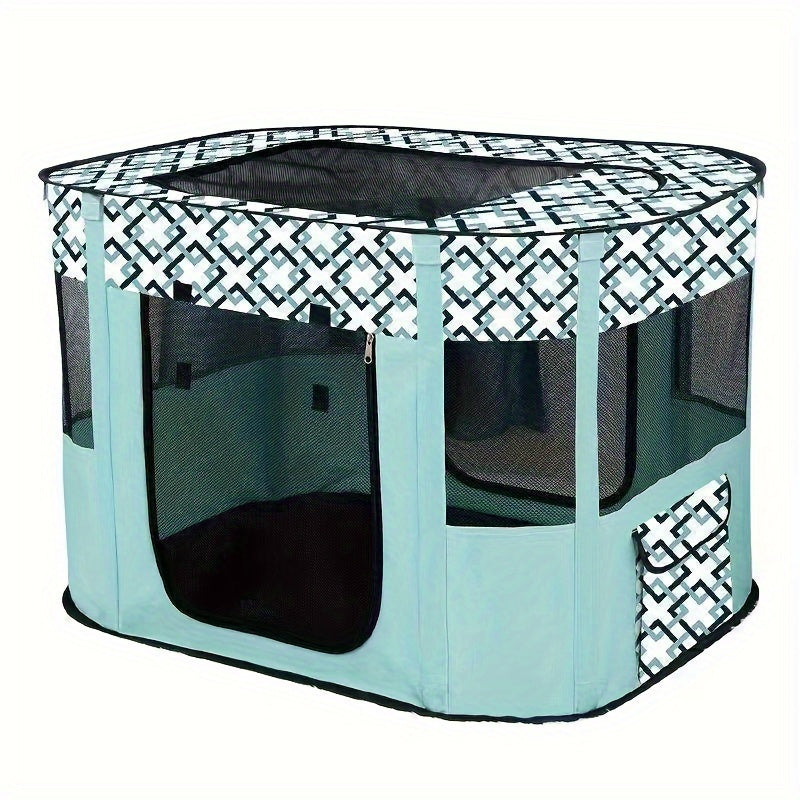 Large portable pet playpen with storage bag, comfortable mesh dog kennel for medium to large pets.