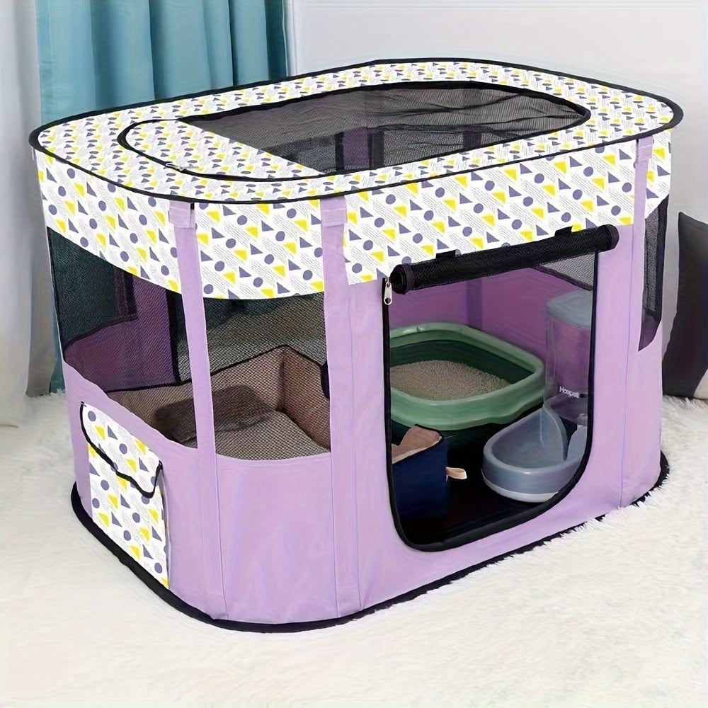 Large portable pet playpen with storage bag, comfortable mesh dog kennel for medium to large pets.