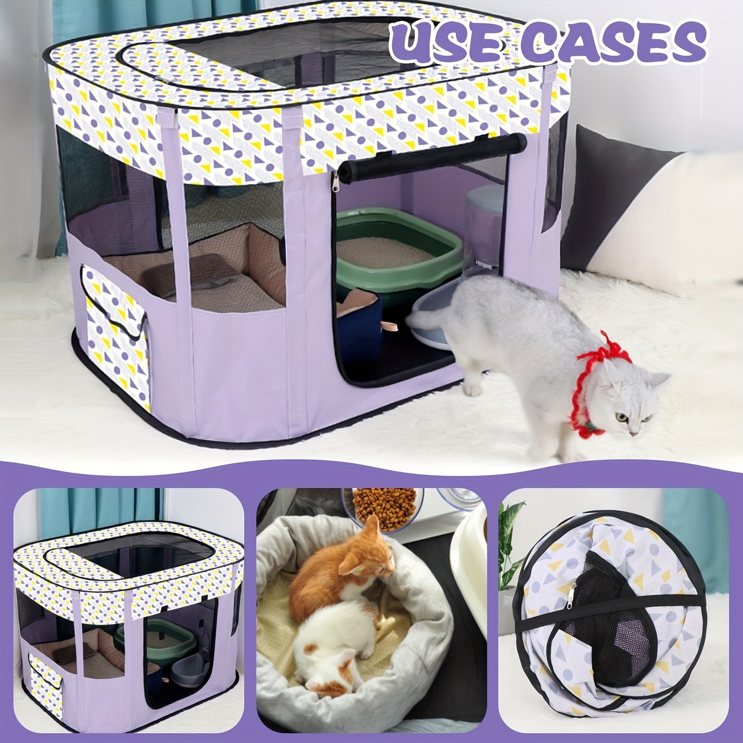 Large portable pet playpen with storage bag, comfortable mesh dog kennel for medium to large pets.