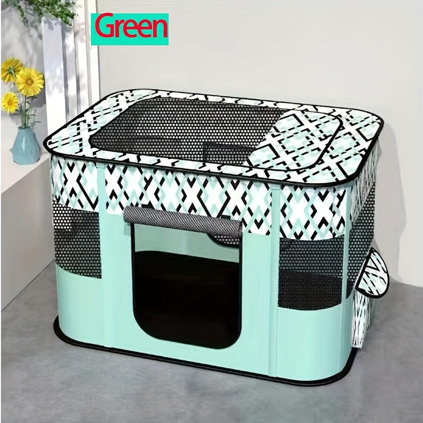 Large portable pet playpen with storage bag, comfortable mesh dog kennel for medium to large pets.