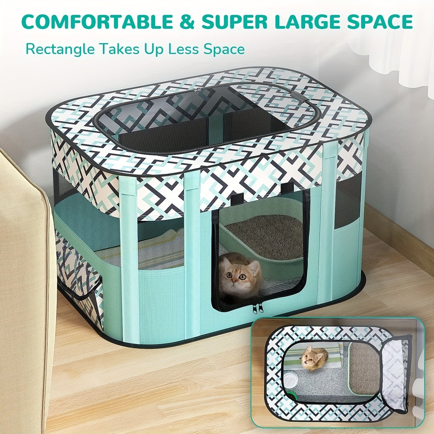 Large portable pet playpen with storage bag, comfortable mesh dog kennel for medium to large pets.