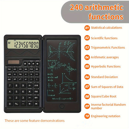 10-digit LCD display folding scientific calculator with handwriting board, dual power supply for teachers and engineers.