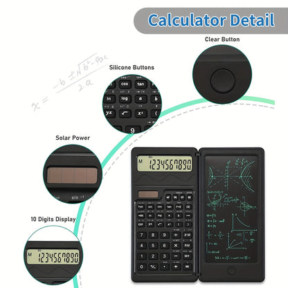 10-digit LCD display folding scientific calculator with handwriting board, dual power supply for teachers and engineers.