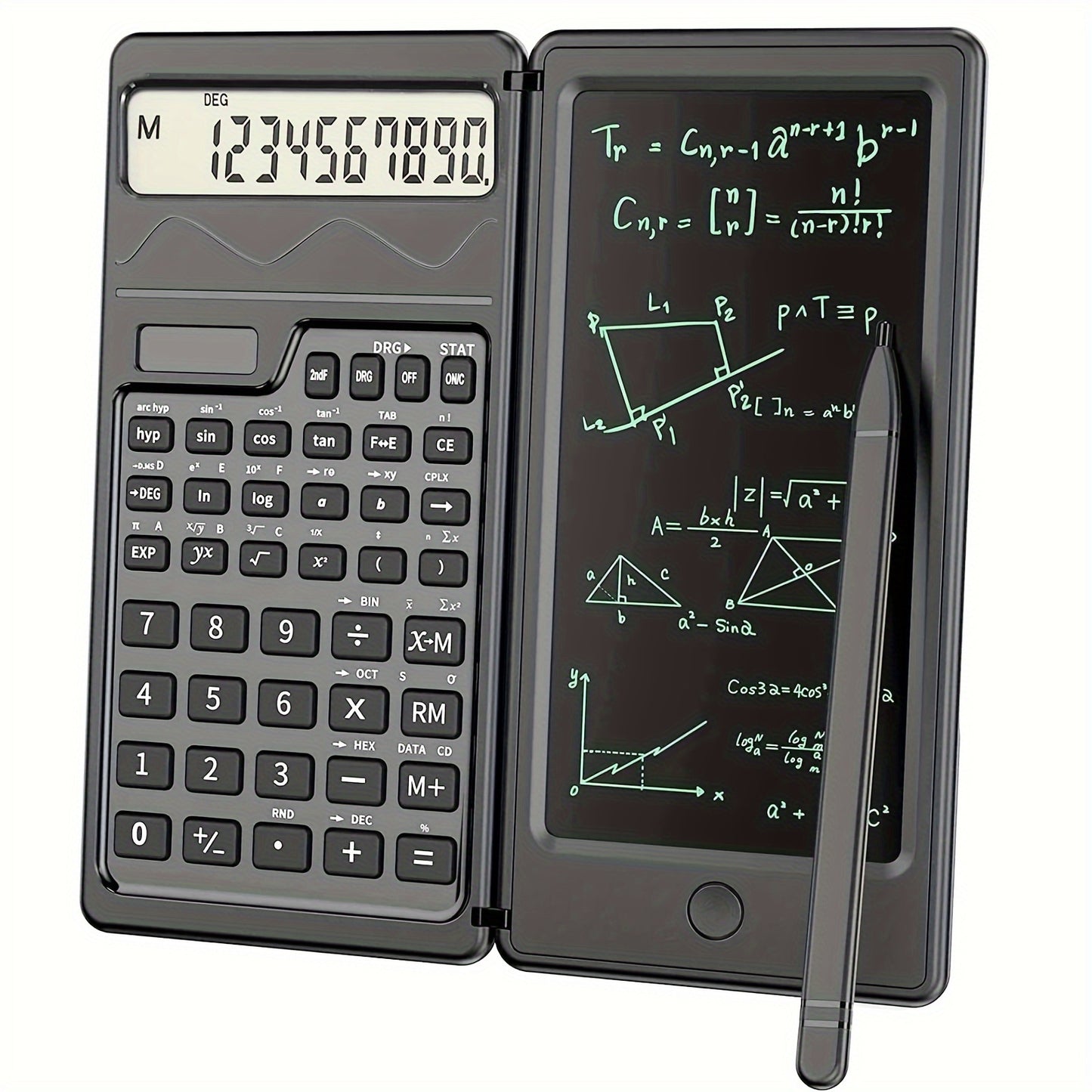 10-digit LCD display folding scientific calculator with handwriting board, dual power supply for teachers and engineers.