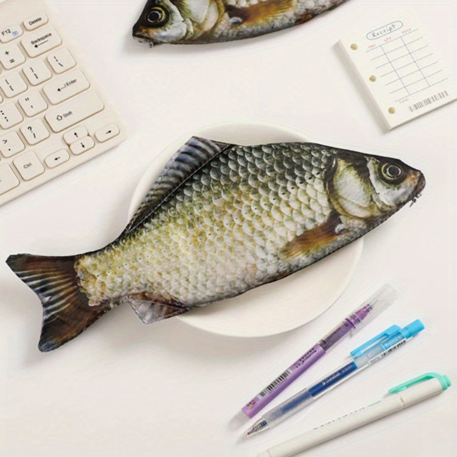 1-piece Carp Fish-shaped zipper pouch for pens, pencils, or makeup. Funny school pencil case with simulated salted fish design. Perfect for Eid Al-Adha celebrations.