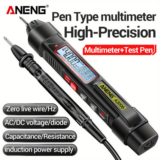 ANENG A3006 is a pen type multimeter with 4000 counts and multiple functions for testing AC/DC voltage, ohms, hertz, zero fire line detection, and other electric tools.