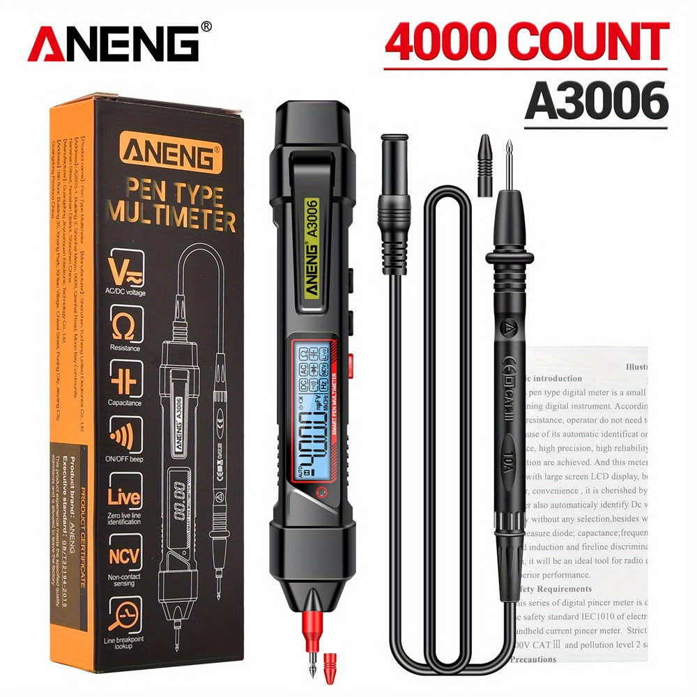 ANENG A3006 High-Precision Digital Multimeter Pen with Voltage, Current, Resistance & Diode Measurements, Large LCD Display, Battery Operated (AAA) - Perfect for Electrical Troubleshooting