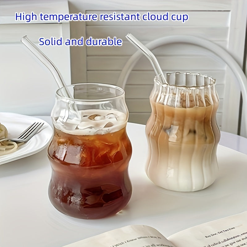 2 glass cups with straws for coffee or water at home and office