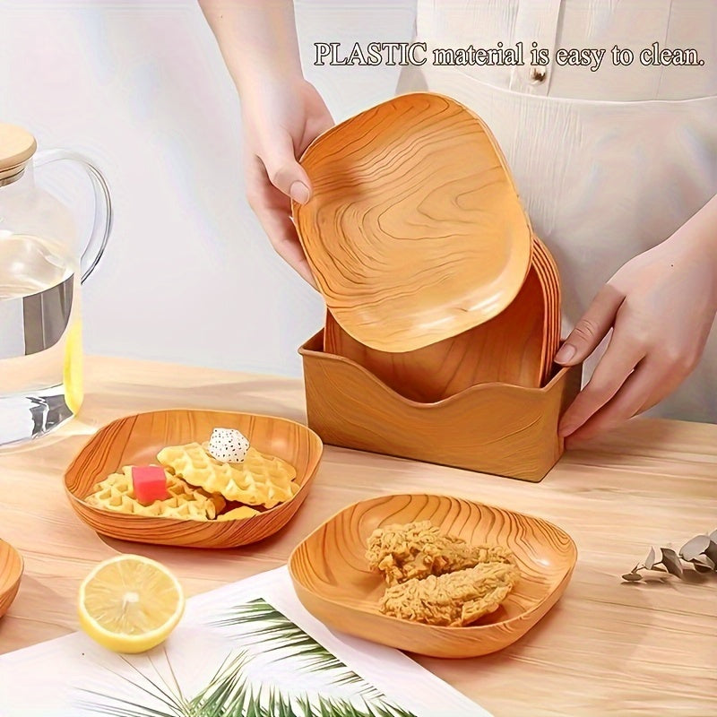 Set of 6 Plates with Stand, High-Quality Lightweight Wooden Serving Plates for Garbage, Spit Bones, Fruits, Desserts, Cakes, Pastries, and Breakfast. Perfect for Kitchen and Tableware Accessories.