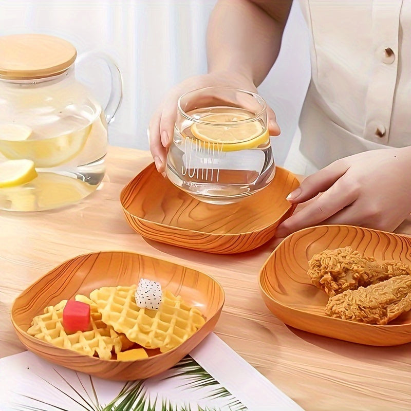 Set of 6 Plates with Stand, High-Quality Lightweight Wooden Serving Plates for Garbage, Spit Bones, Fruits, Desserts, Cakes, Pastries, and Breakfast. Perfect for Kitchen and Tableware Accessories.