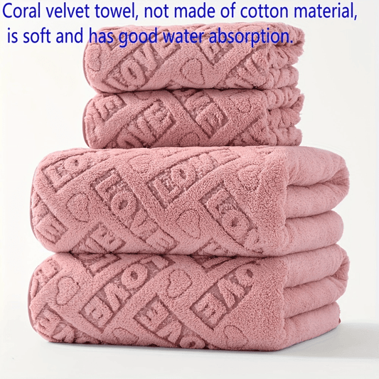 2pcs coral velvet wash head and hand towels (34*75cm & 70*140cm or 40*80cm & 80*160cm) and 1pc bath wrap towel (70*140cm or 90*170cm).