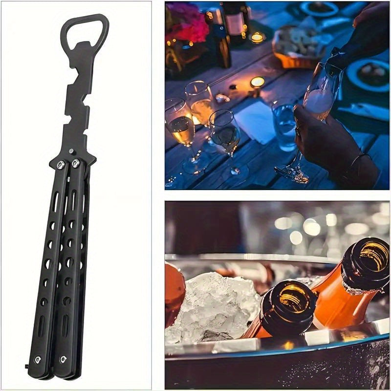 1pc Portable Metal Folding Bottle Opener - Black & Silvery, Durable and Stylish, Great Gift Item for Beer Lovers