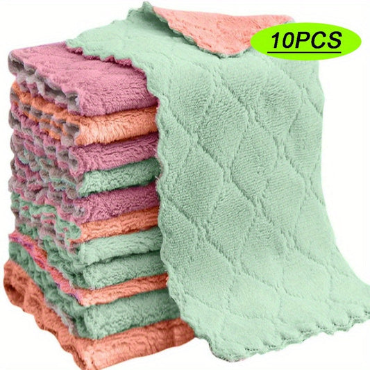 Microfiber Towel Set of 10, Highly Absorbent Kitchen Cleaning Cloths for Non-stick Oil, Dishes, Rags, Napkins, Tableware, and Household Cleaning