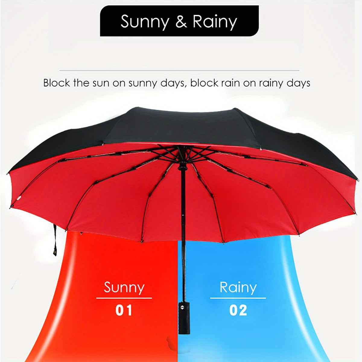 UV protective automatic folding umbrella with 10 strong ribs, lightweight and portable for both men and women.