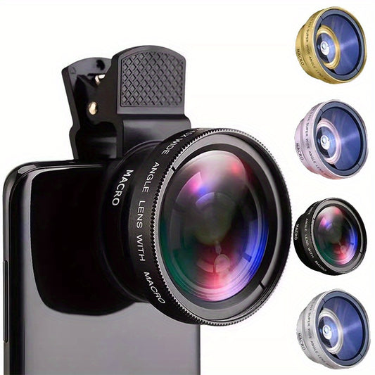 Universal 2-in-1 Mobile Phone Lens for iPhone and Android, Super Wide Angle and Macro, HD Clip-On, 37mm, 0.45X, Professional Quality