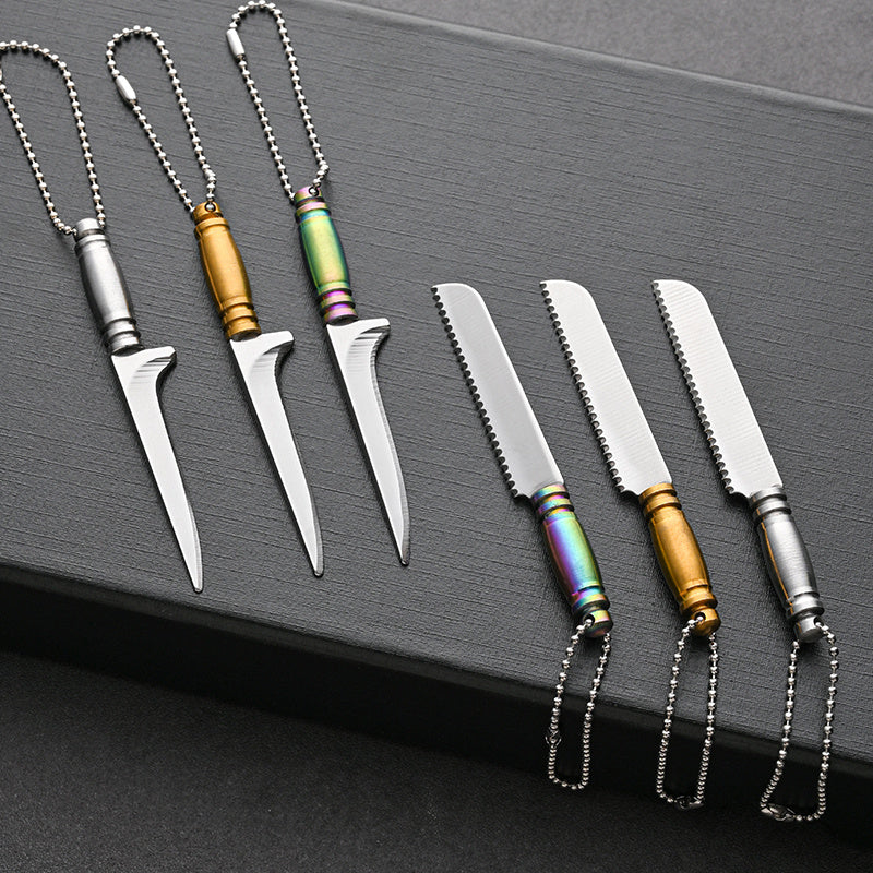 Mini keychain knife made of stainless steel - a portable, handmade novelty tool perfect for outdoor activities such as camping and fishing.