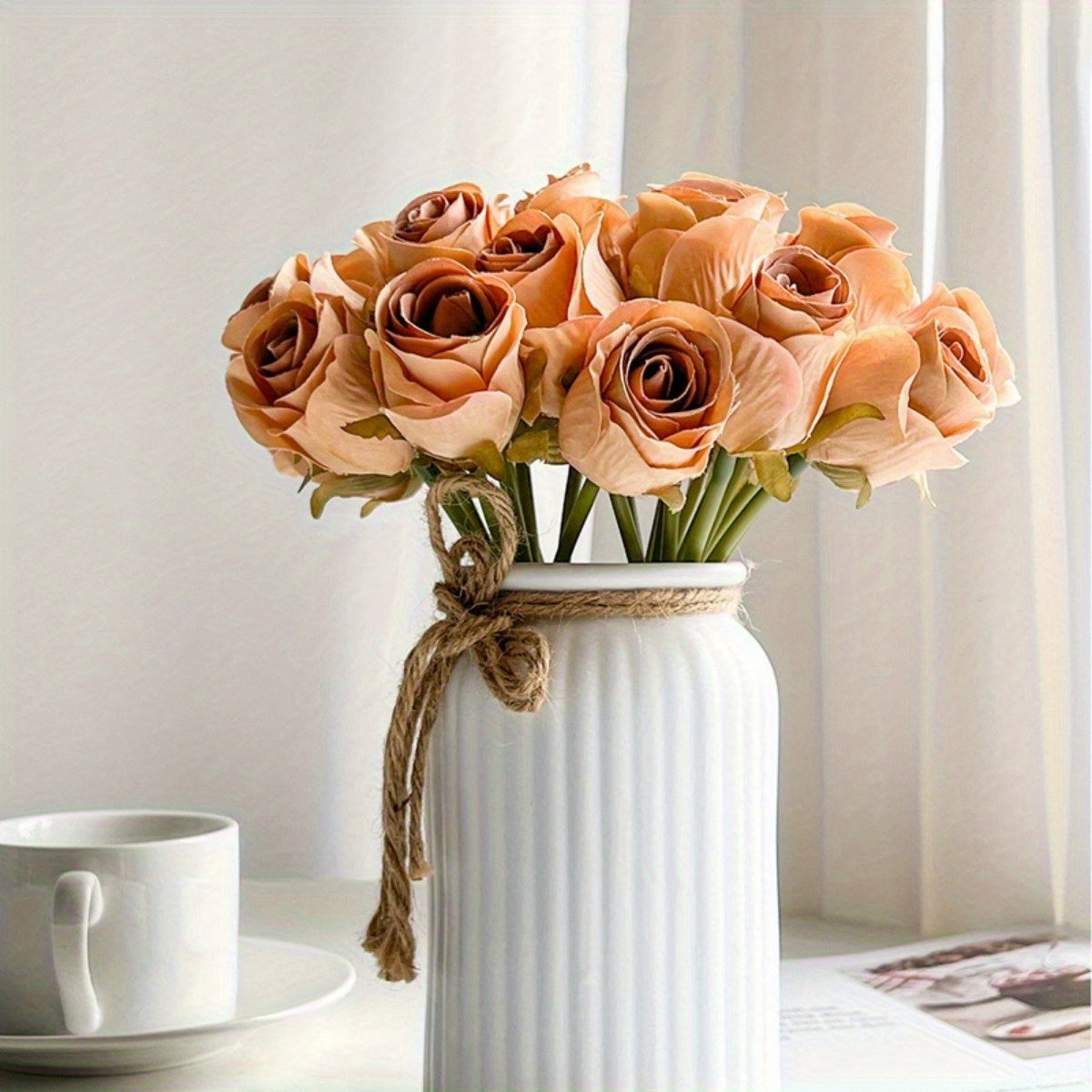 6 artificial long-stem roses for elegant home decor, weddings, parties, and birthdays.