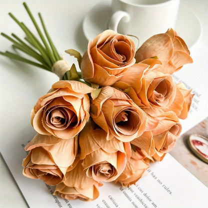 6 artificial long-stem roses for elegant home decor, weddings, parties, and birthdays.