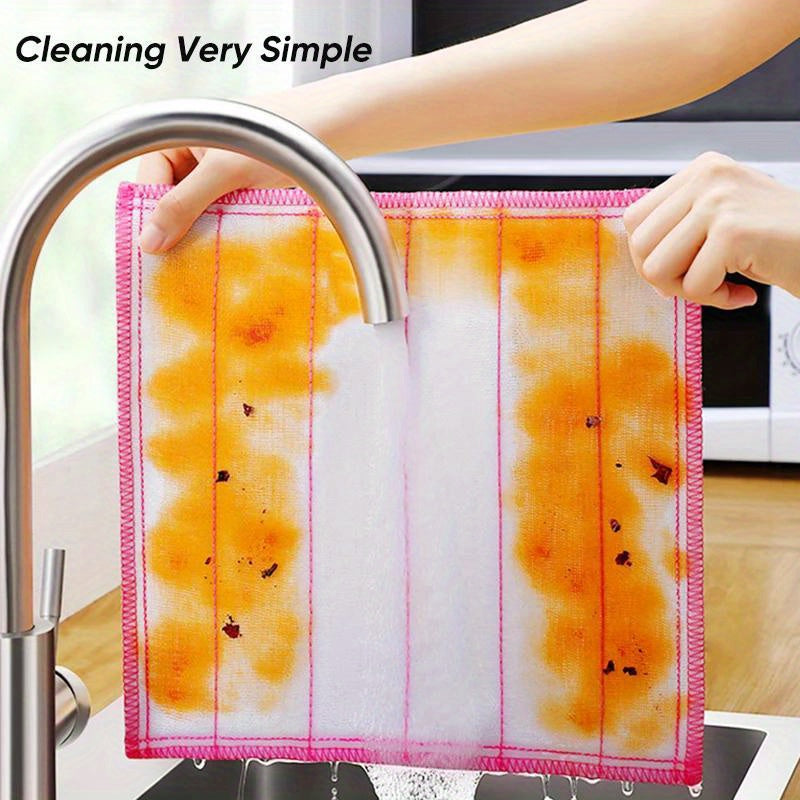 Set of 10 Ultra-Absorbent Microfiber Kitchen Towels - 10-Layer Thickened Cleaning Cloths with Pink Border, Oil-Resistant & Long Lasting Scouring Pads for Kitchen or Bathroom, 30cm, Dish Towels