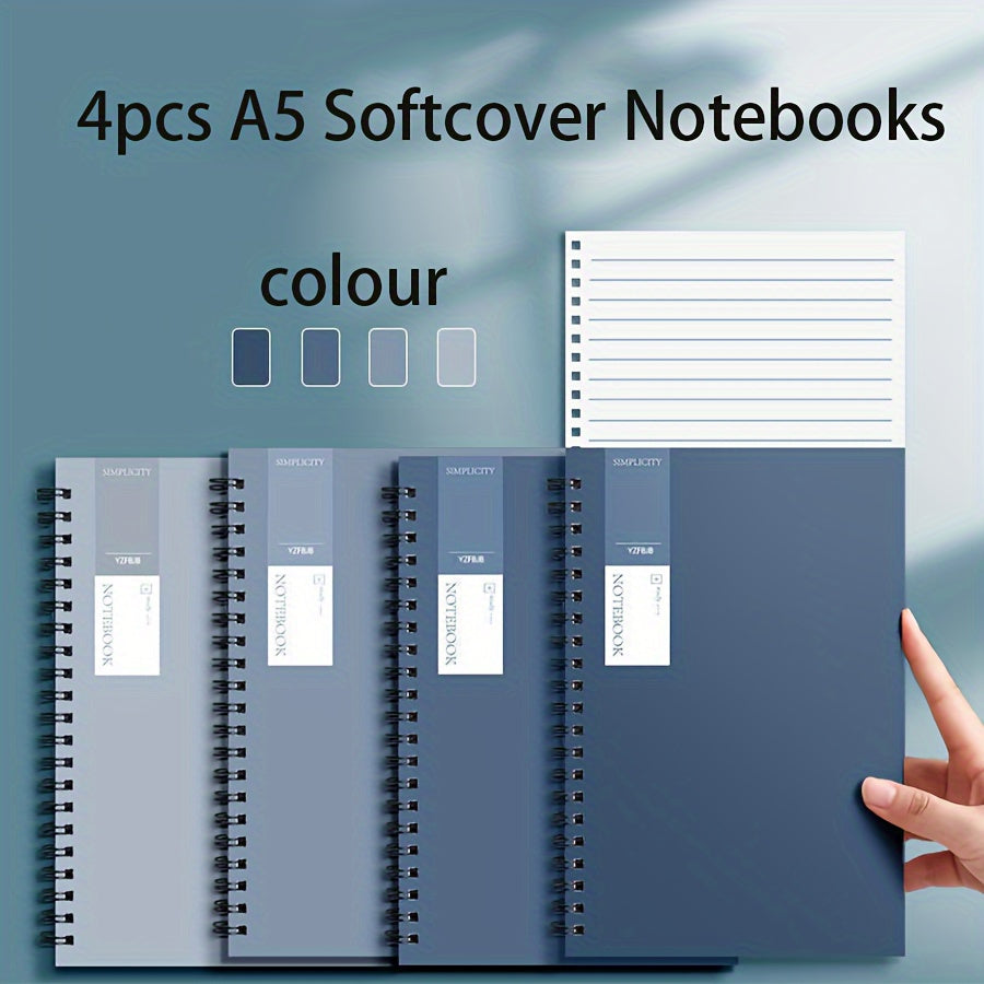 4-Pack of A5 Spiral Notebooks with Durable Softcover, Lined/Blank Pages, Twin-Wire Binding, Perfect for Students, Office, and Professionals.