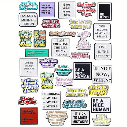 Bulk set of enamel pins with motivational sayings and quotes, perfect for adding positive vibes to friends' clothing or backpacks. Each set includes 30/20/10 randomly chosen pins, made of durable alloy. The perfect gift for anyone in need of a little