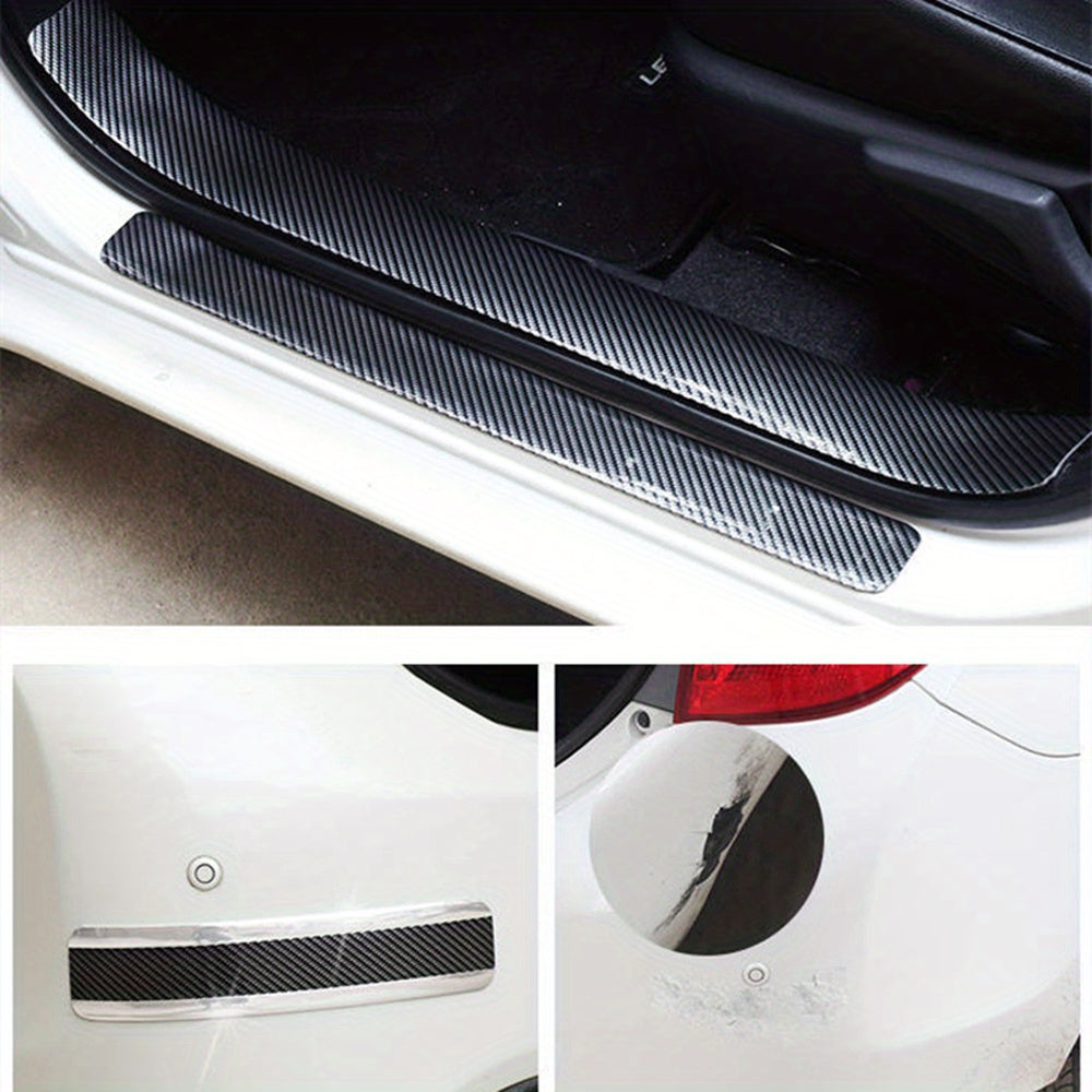 Car stickers for protecting door sills from scratches and damage, made of carbon fiber material.