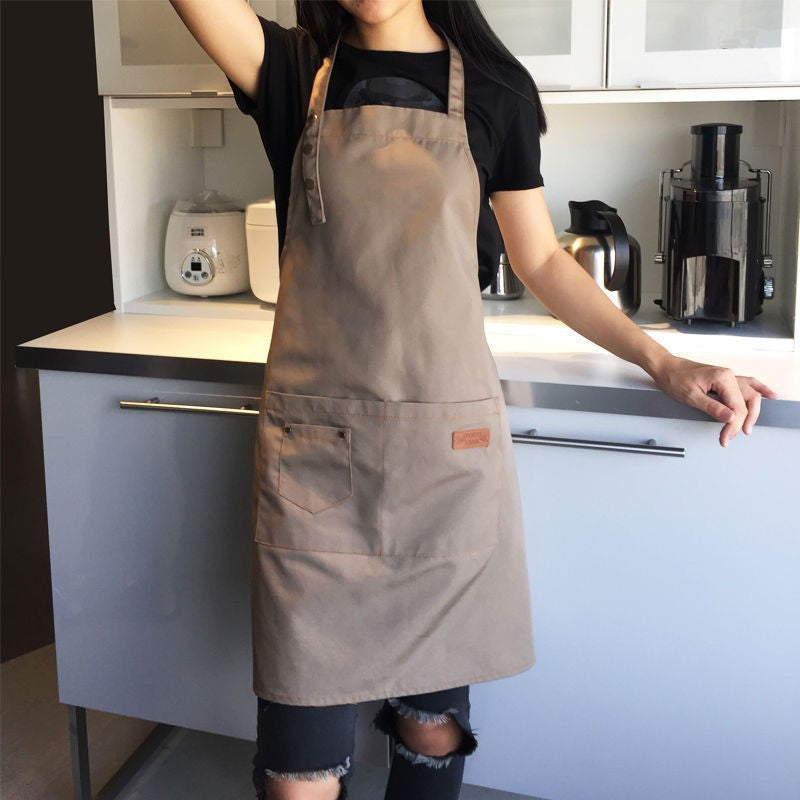 1pc Polyester Apron with Pockets - Brown & Black, Butcher Craft Design for Baking, Cooking, BBQ