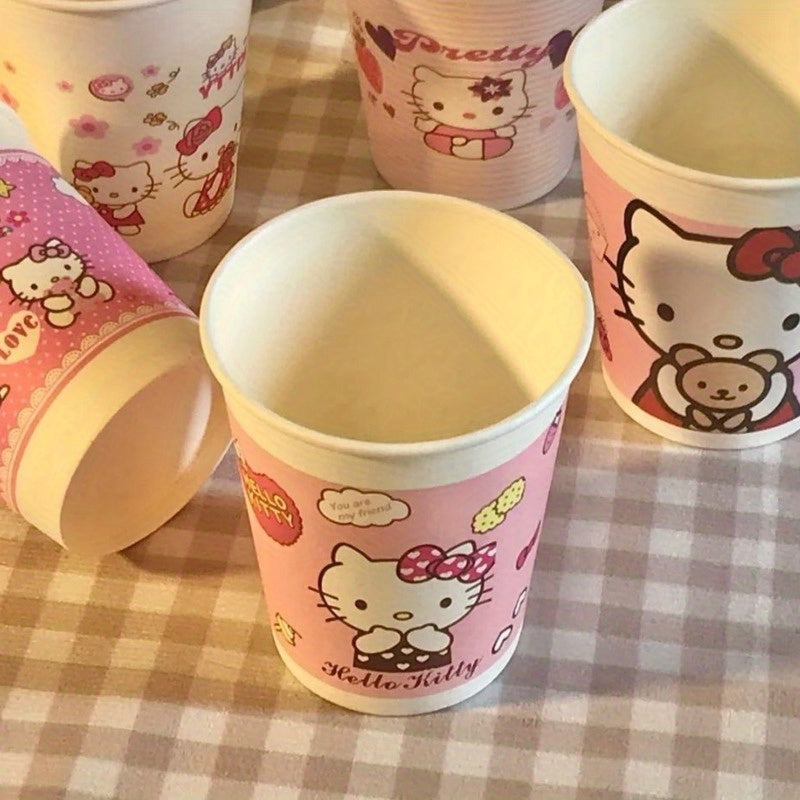 Set of 50 Cute Cartoon Pattern Paper Cups in Pink Mixed Design - Perfect for Parties, Picnics, Camping, Office, Dining Room, and Home Use. Disposable Water Cups.