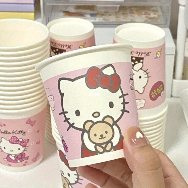 Set of 50 Cute Cartoon Pattern Paper Cups in Pink Mixed Design - Perfect for Parties, Picnics, Camping, Office, Dining Room, and Home Use. Disposable Water Cups.