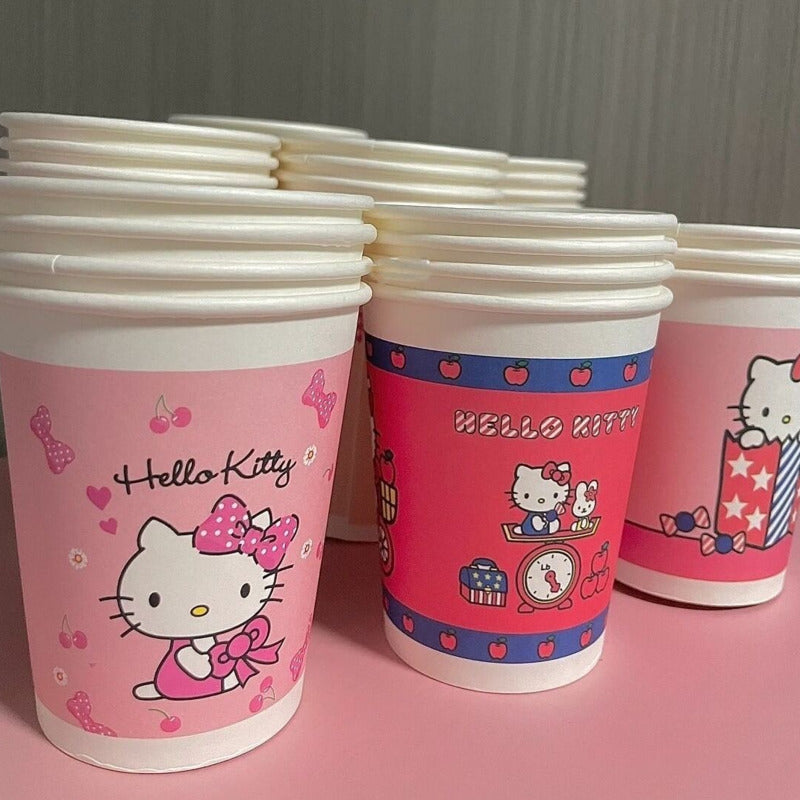 Set of 50 Cute Cartoon Pattern Paper Cups in Pink Mixed Design - Perfect for Parties, Picnics, Camping, Office, Dining Room, and Home Use. Disposable Water Cups.