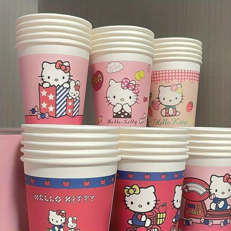 Set of 50 Cute Cartoon Pattern Paper Cups in Pink Mixed Design - Perfect for Parties, Picnics, Camping, Office, Dining Room, and Home Use. Disposable Water Cups.